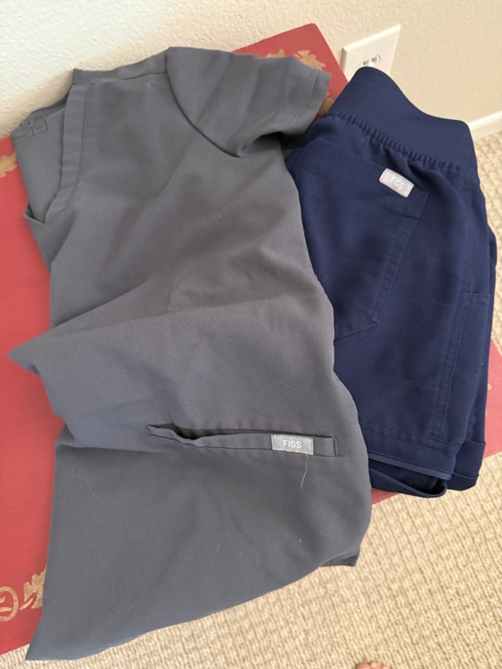 Figs Two-Piece Scrub Set - Charcoal Gray Top & Navy Blue Pants